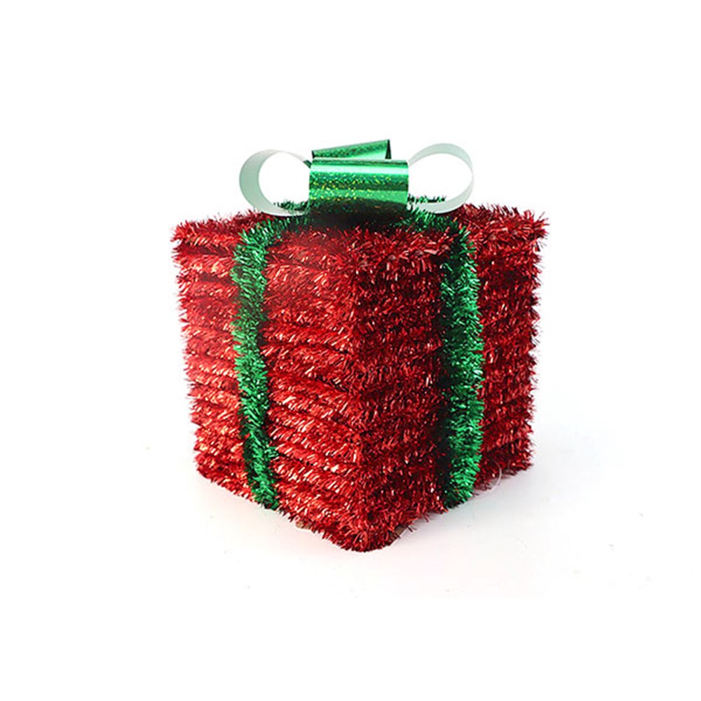 3D Tinsel Gift Box Decor 14cm