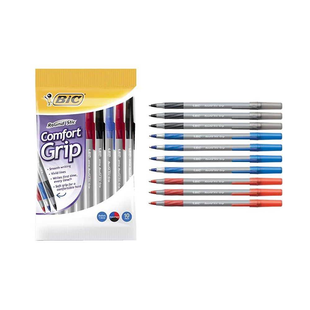 BIC Comfort Grip Pens - 10 Pack (Assorted)