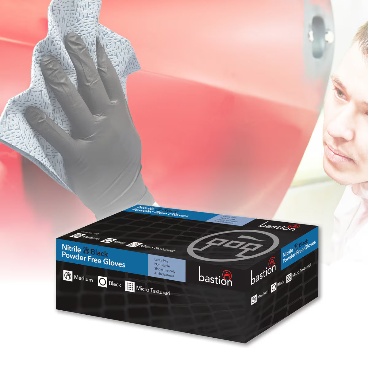 Bastion Nitrile Black Gloves Powder Free - Butchers Gloves