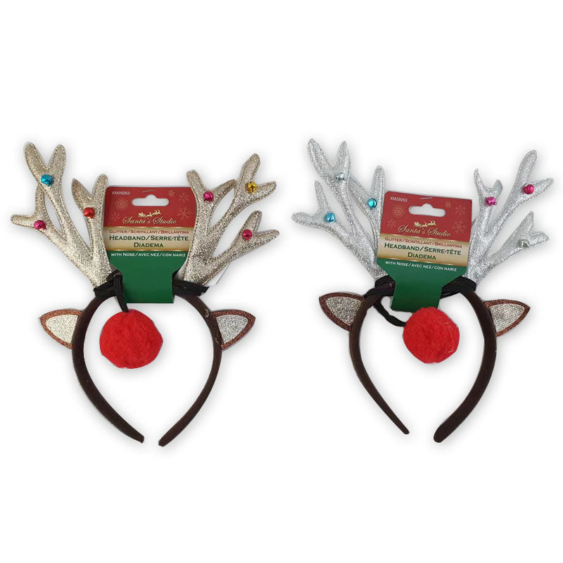 Christmas Reindeer Headband With Nose - Assorted