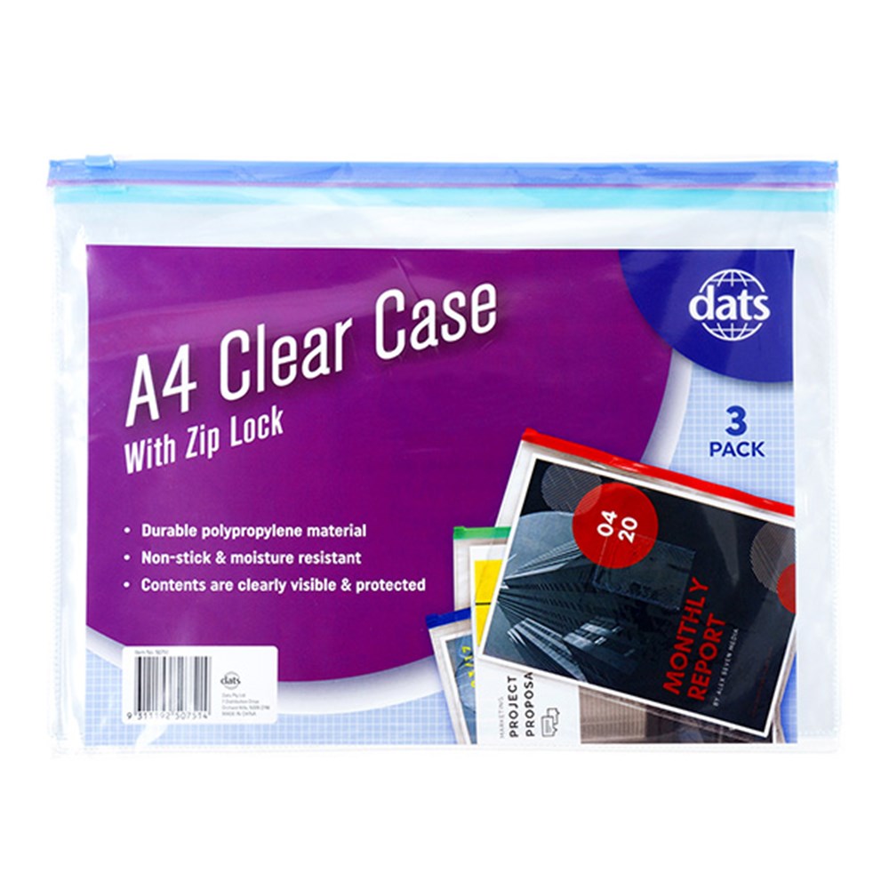 Zip Case A4 Clear 3pk