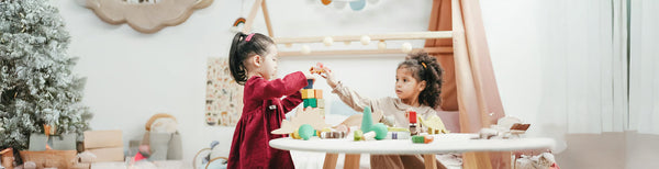 2 kids playing with blocks and having fun