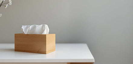 clean aesthetic tissue box with a tissue sticking out 