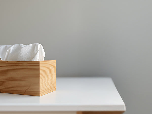 clean aesthetic tissue box with a tissue sticking out 