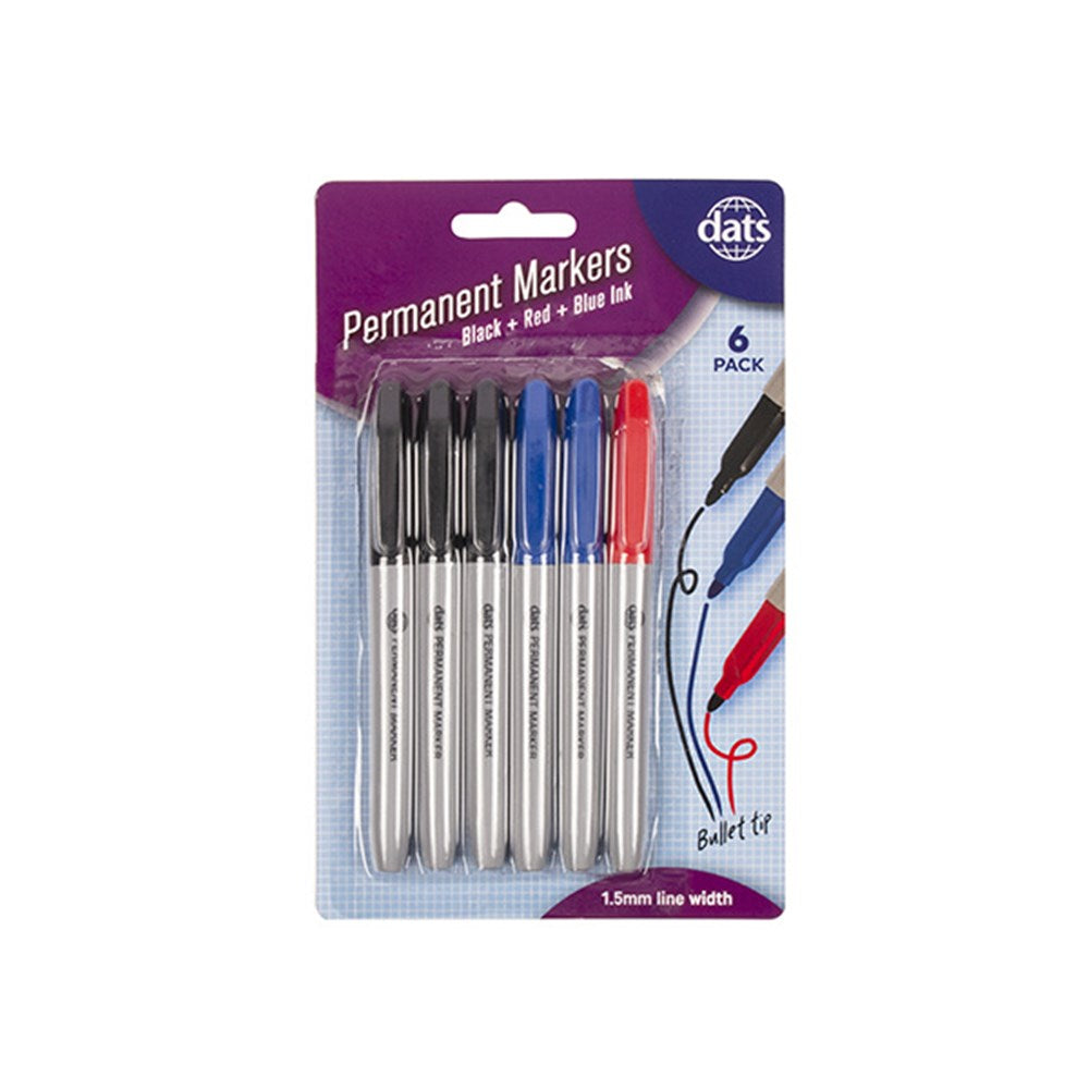 Marker Permanent - 6 Pack (Assorted Colours)