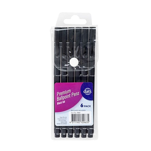Premium Ballpoint Pen With Cap (6 Pack)