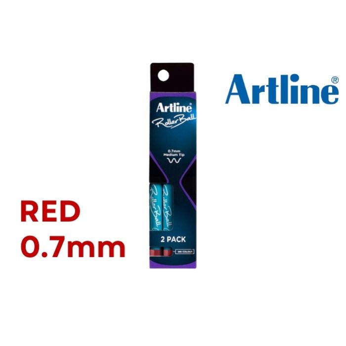 Artline Rollerball 0.7mm Medium Tip - 2 Pack - Red