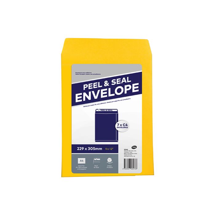 Peel & Seal Yellow C4 Envelopes (229 x 305mm) - 7 Pack