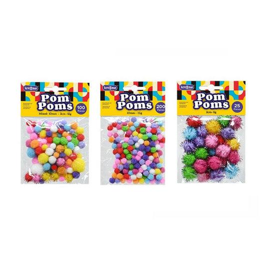 Craft Pom Poms Assorted - 3 Packs