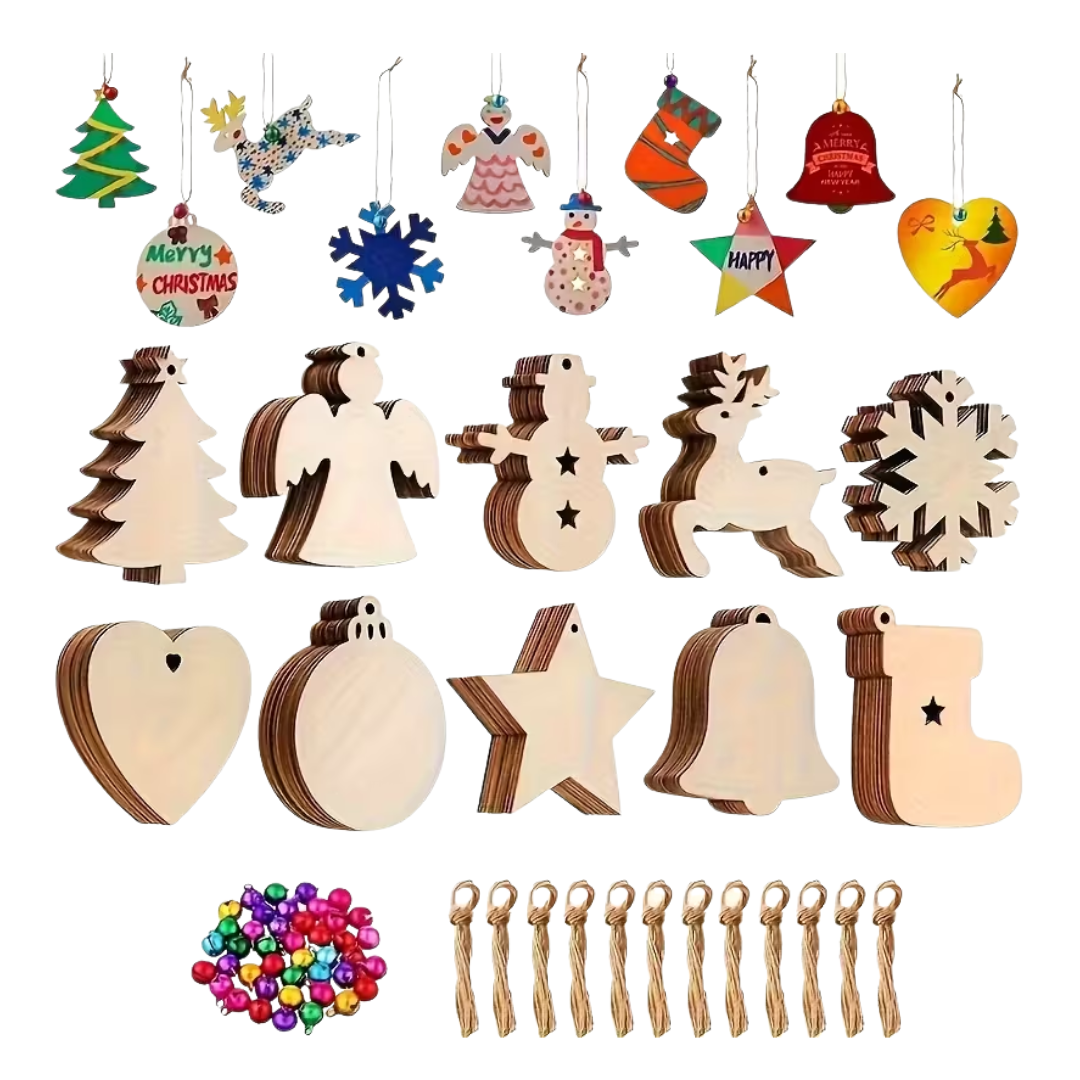 DIY Wooden Ornaments Kit - 10 Pack