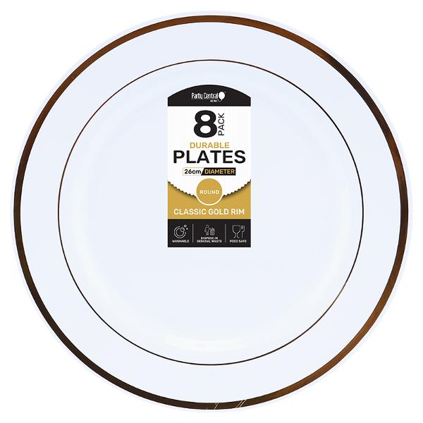 Plastic Plate with Gold Trim - 8pk (Ø26cm)