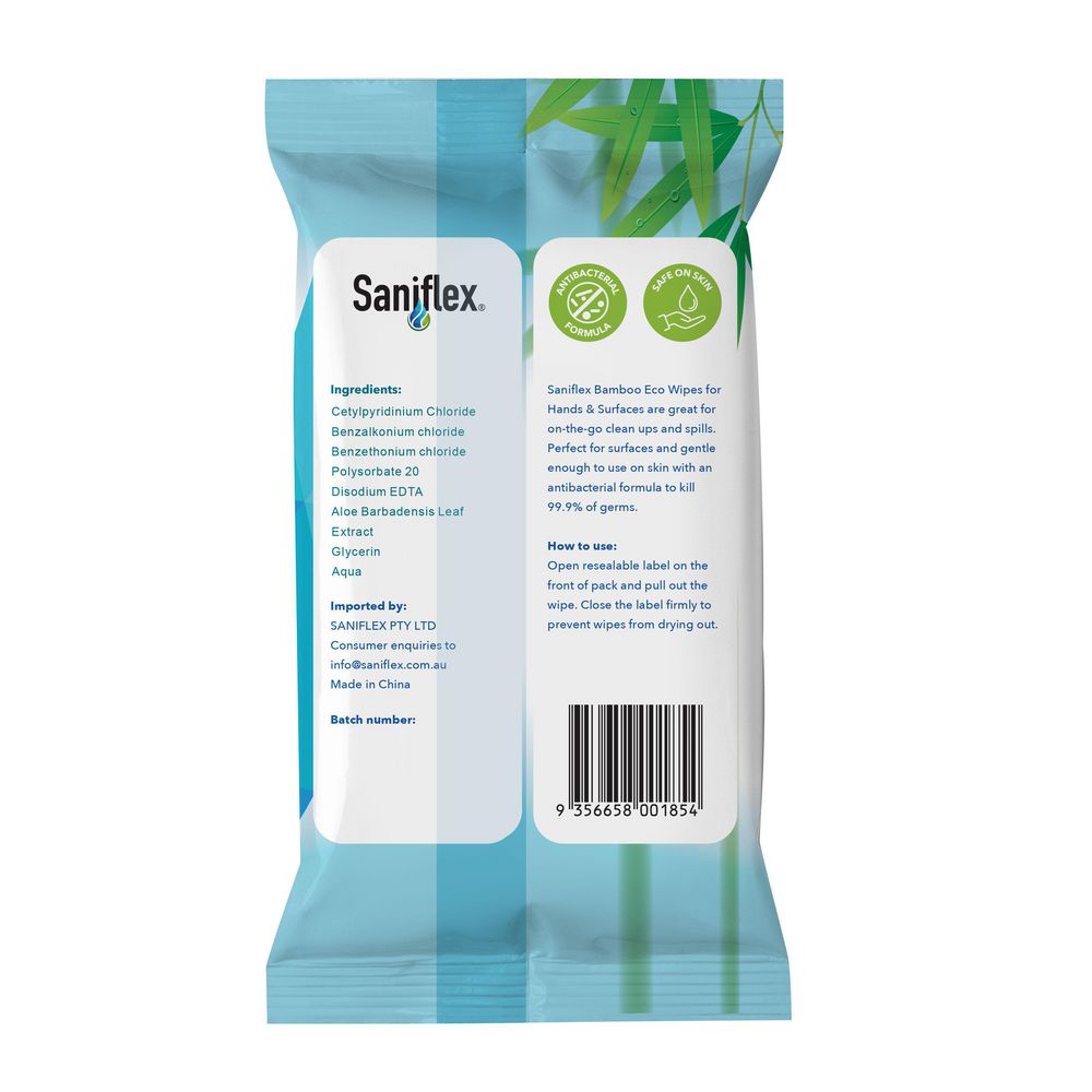 Saniflex Bamboo Eco Wipes for Hands & Surfaces