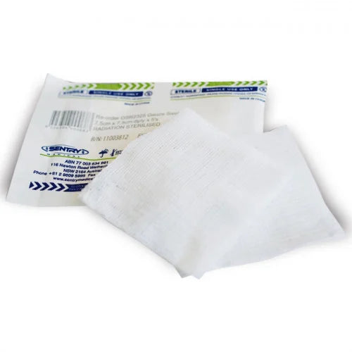 Gauze Swabs 7.5cm x 7.5cm. Sterile, 8 Ply, 3 PACK