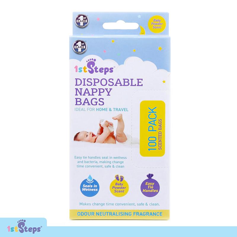Package of 1st Steps disposable nappy bags with baby illustration
