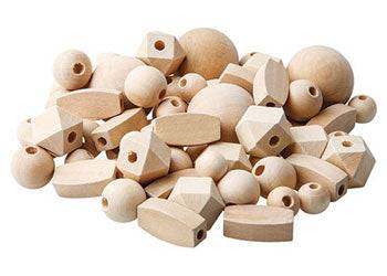 Wooden Natural Beads Assorted - 92 Pack