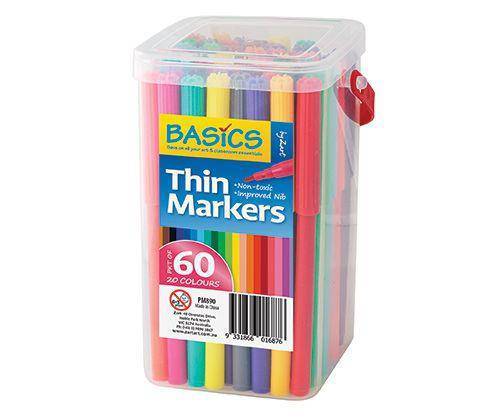 Basics Thin Markers Coloured - 60Pk