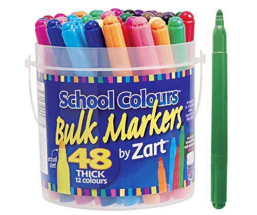 School Colours Thick Markers Tub - Multi-Coloured - 48pcs